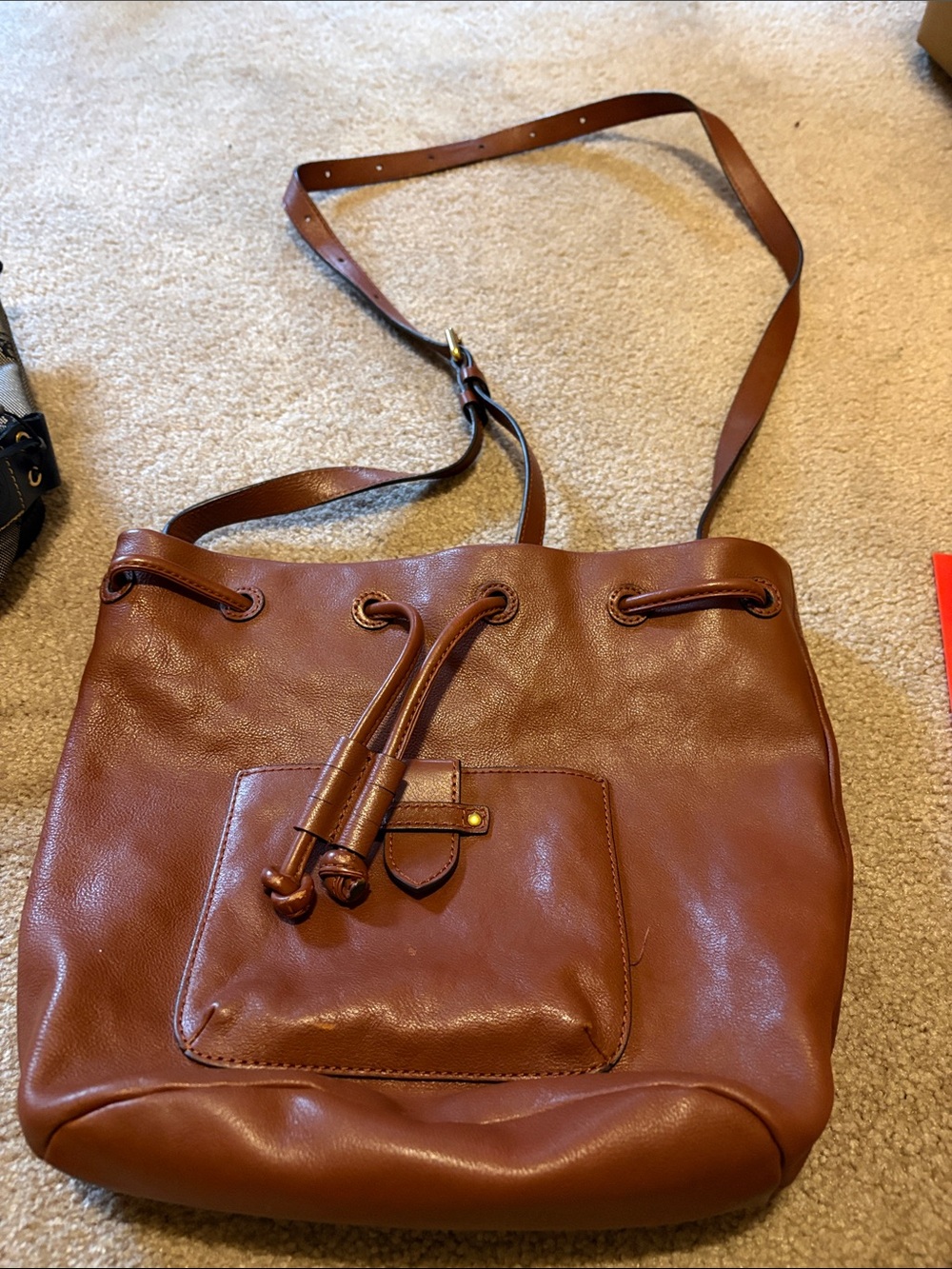 Frye Chestnut Brown Leather Drawstring Shoulder Bag